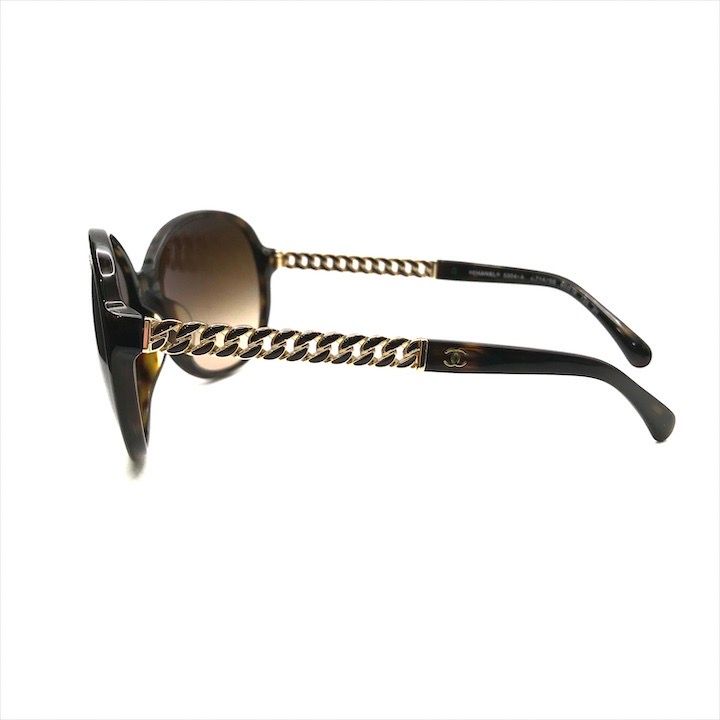 Chanel CC Logo Sunglasses Eyewear Tortoiseshell Pattern Chain Motif Brown