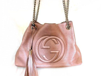 Gucci 308982 Shoulder Bag - Soho Interlocking G Pink Metallic Chain Bag Gucci