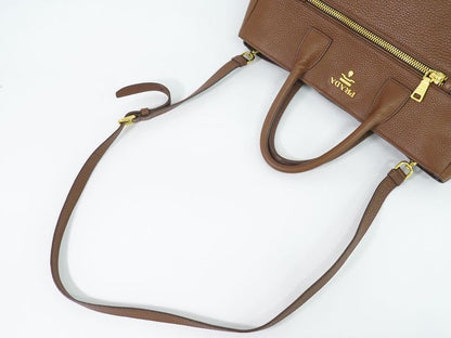 Authentic Prada Leather 2WAY Shoulder Bag Handbag Pochette Brown Bn2545 Bag