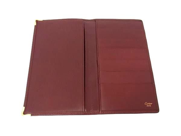 Cartier Must Line Leather Bifold Long Wallet Billfold Card Holder Men's