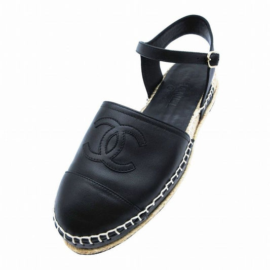 Chanel Coco Mark 20s Leather Sandals Women's Black G36184 Espadrilles Size 23cm