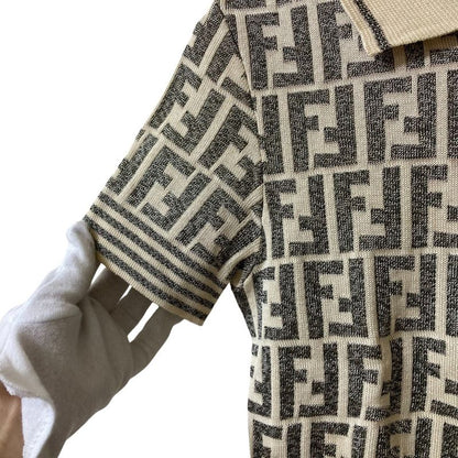 Fendi Zucca Pattern Short Sleeve Knit Polo Shirt Ivory Gray Women's Used