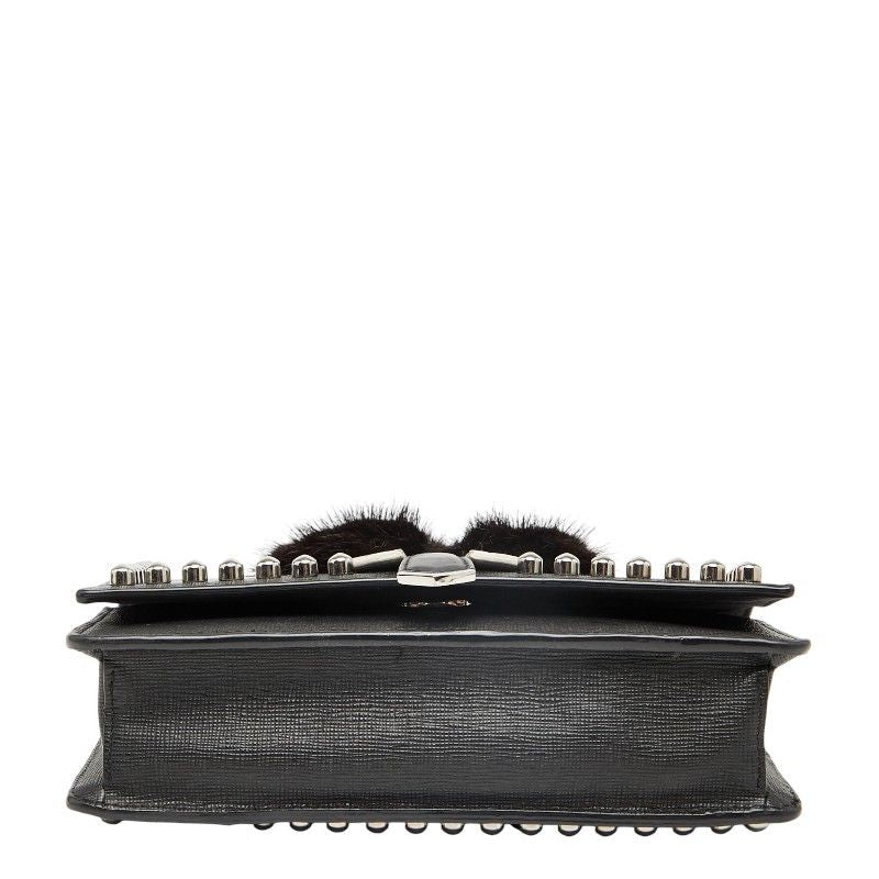 Fendi Carlito Studded Chain Shoulder Bag Wallet Bag 8m0346 Black Leather Women