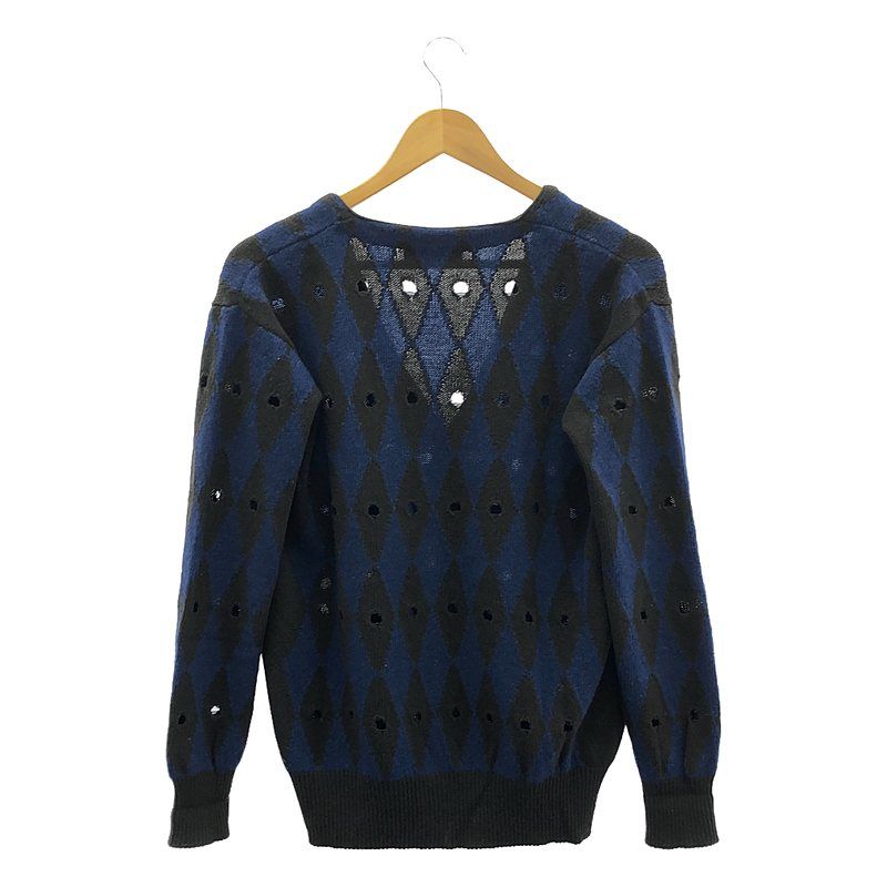 Prada - 2011 - Argyle Damaged V-neck Cardigan - 40 - Brown Blue - Women's