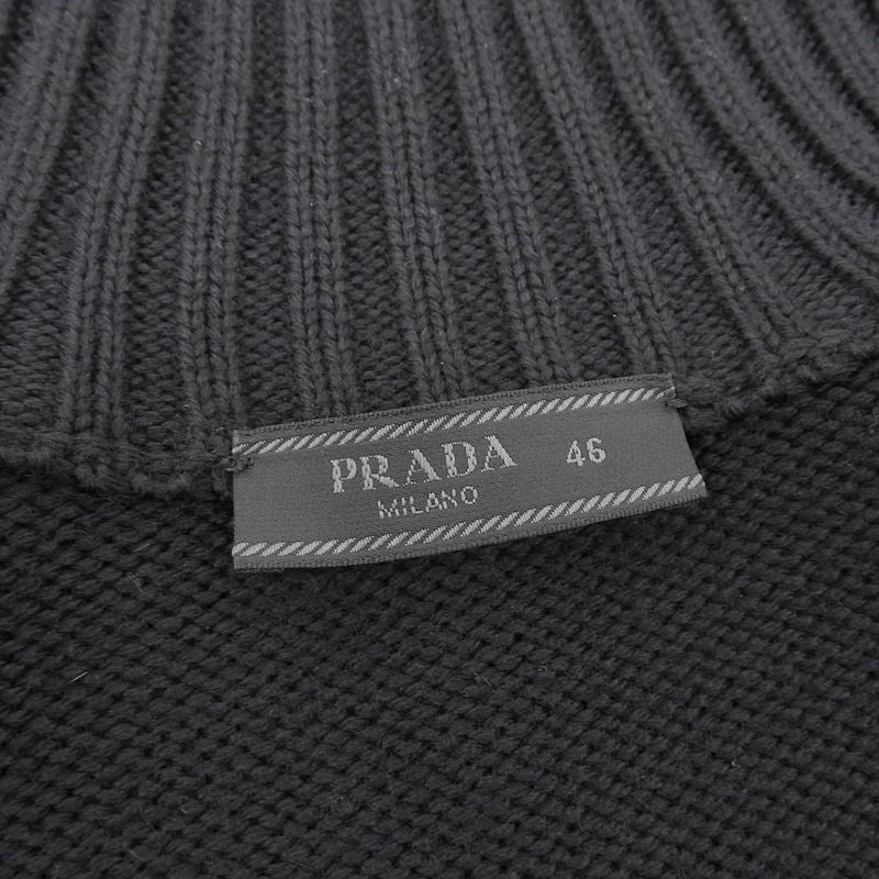 Prada 2018 Umc898 Nylon Quilted 100% Wool High Neck Driver's Knit Sweater 46 M