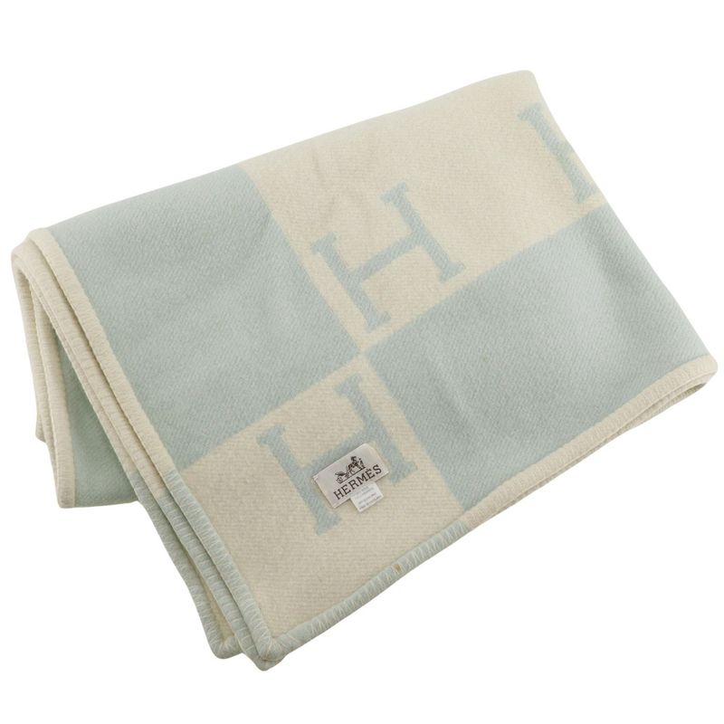 Hermes Baby Blade Avalon Blanket Swaddling Cashmere And Wool White/light Blue _