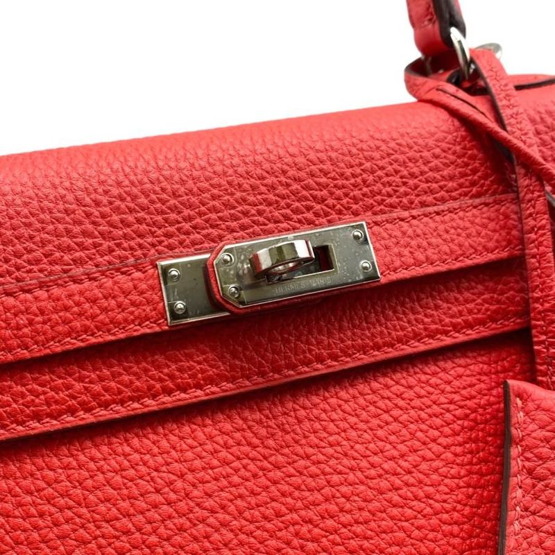 Hermes Handbag Shoulder Bag Kelly 25 D Engraved Rouge Red Silver Hardware
