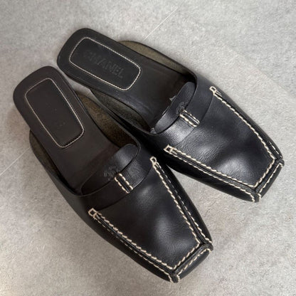 Chanel Coco Mark Leather Stitching Slip-on Sandals Black 34 1 2 21.5cm (8.46in)