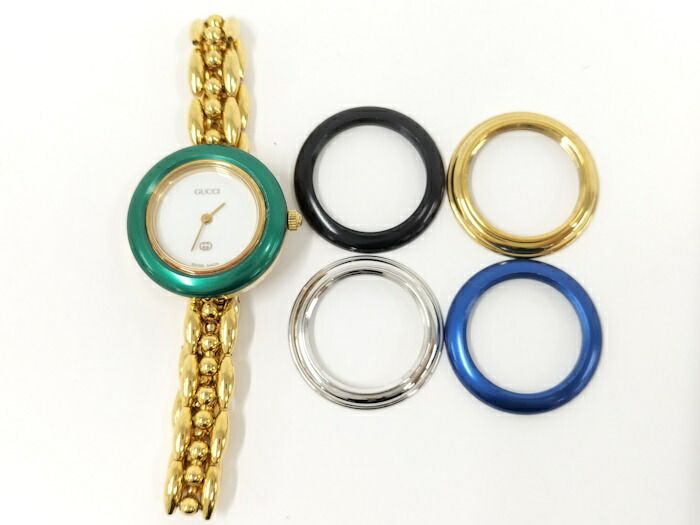 Gucci Ladies Watch Change Bezel Quartz SS GP White Dial