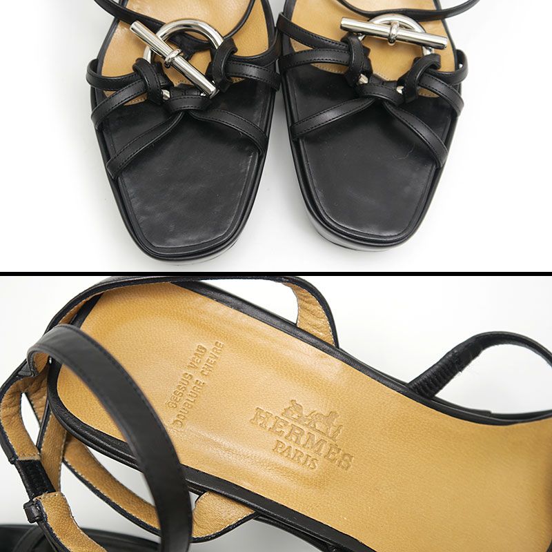 Hermes Echape Sandals 38.5 Black