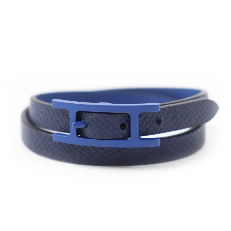 Hermes Be Api Dubretour Blue Hardware Bracelet Leather Navy T4 With Box And