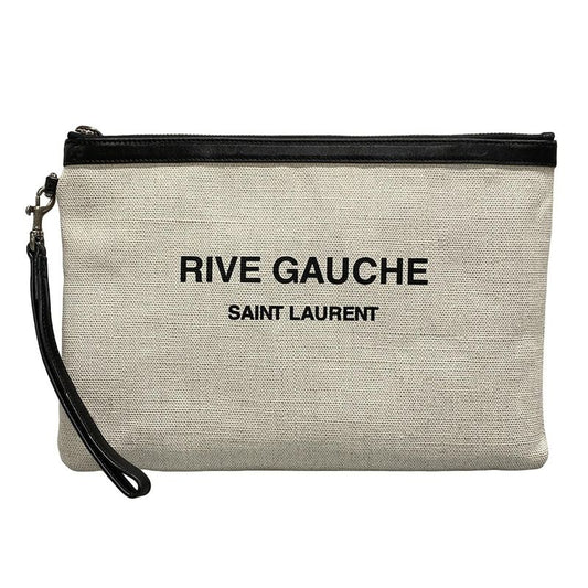 Saint Laurent Paris Clutch Bag Pouch Rive Gauche 581369 White X Black Leather