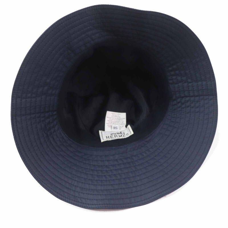 Hermes Silver Hardware Belted Hat/hat Navy Light Blue 56 Made In France Ladies