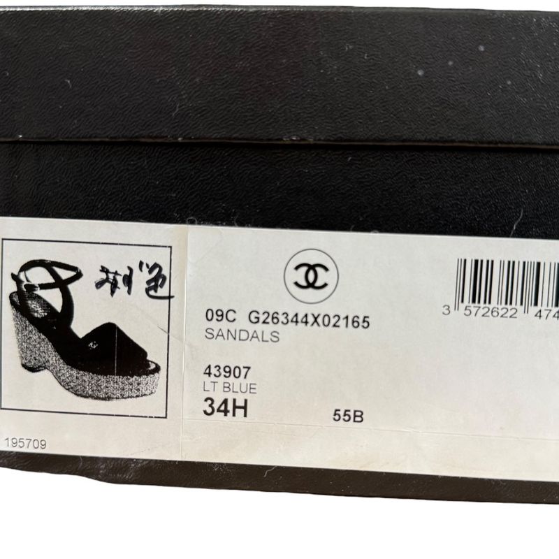 Chanel Coco Mark Open Toe Ankle Strap Wedge Sole Sandals 34 1/2 21.5cm (8.46in)