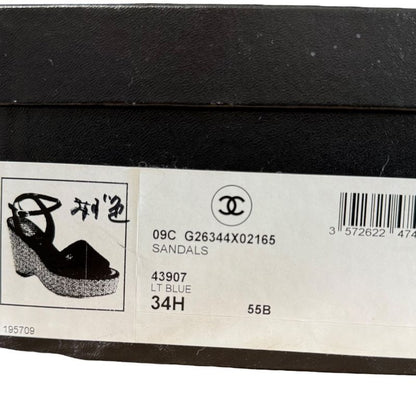 Chanel Coco Mark Open Toe Ankle Strap Wedge Sole Sandals 34 1/2 21.5cm (8.46in)
