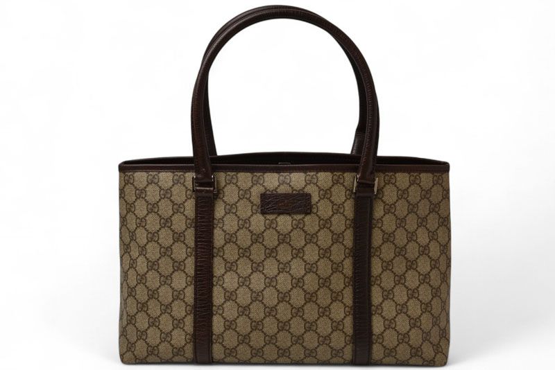 Gucci Tote Shopping Bag A4 Gucci GG Plus Leather GG Brown Beige 114595