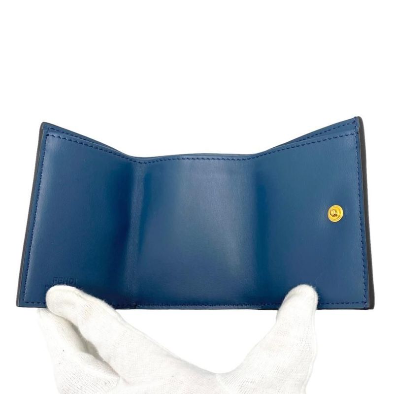 Fendi Trifold Compact Wallet 8m0395-A86r-199-1835 Blue Gold Hardware Fendi
