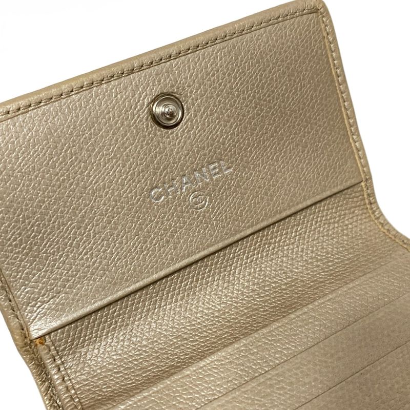 Chanel W Hook Wallet Coco Button Beige Silver Hardware