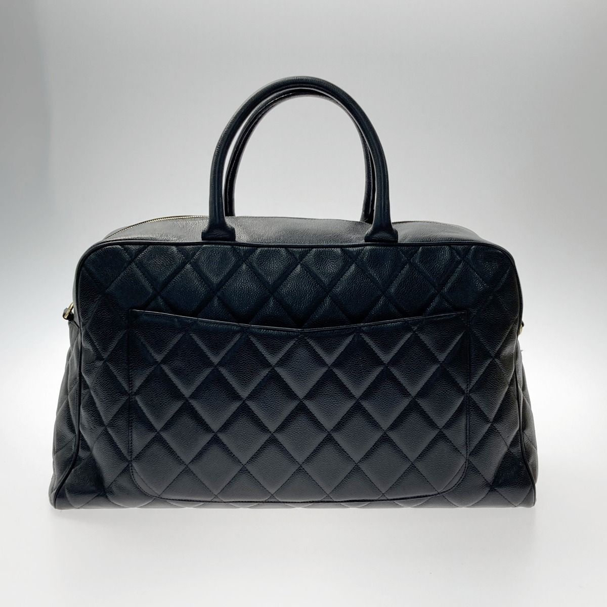 Chanel Matelasse Boston Bag Large Black Caviar Skin Coco Mark Gold Hardware