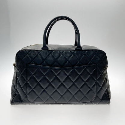 Chanel Matelasse Boston Bag Large Black Caviar Skin Coco Mark Gold Hardware