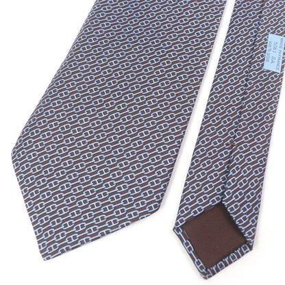 Hermes 5261 SA 100% Silk Chaine Chain All Over Pattern Cravat Wide Tie Marron