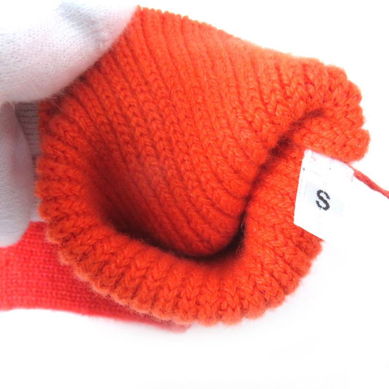 Hermes 23AW H232006g Heaven Cashmere 99% Chaine D'ancre Knit Gloves Orange S