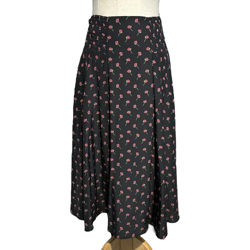 Prada 17ss Rose Print Gathered Flare Skirt P159nr 36(about S) Black×pink