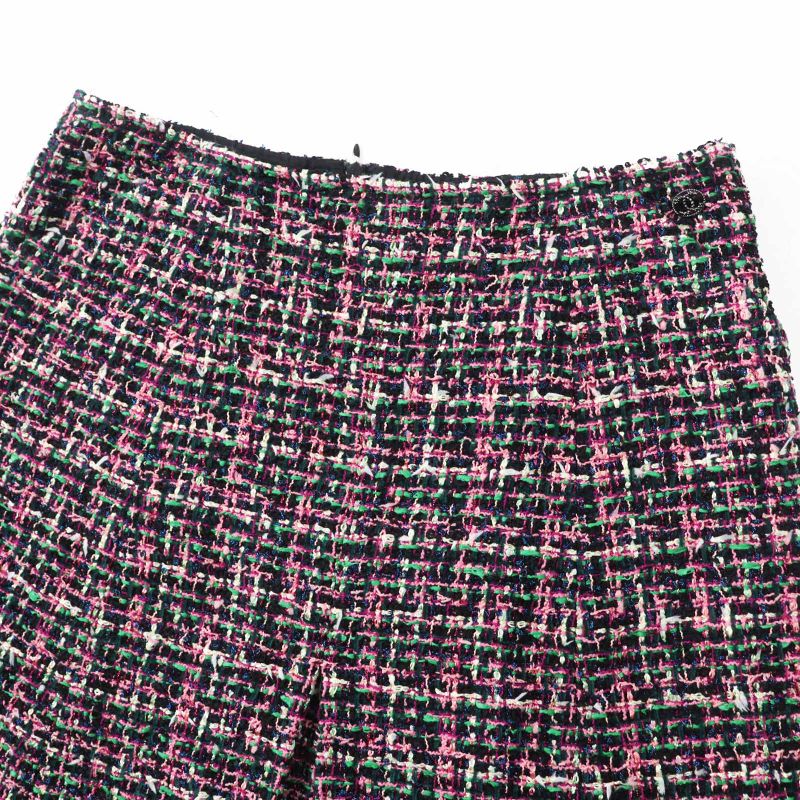 CHANEL P60792 Coco Mark Mixed Tweed Trapeze Skirt 100% Silk Lining Multi 36