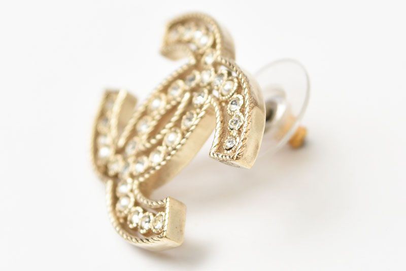 Chanel Earrings Chanel Accessories CC Logo Rhinestone Pearl Motif Gold B19