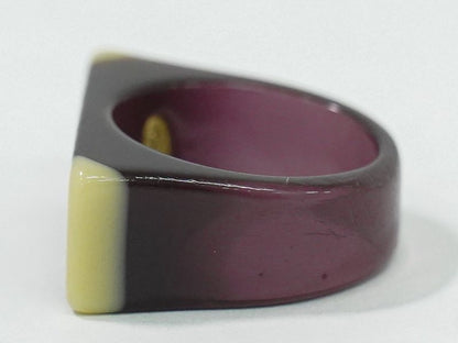 Authentic Chanel Logo Ring No.13.5 Plastic Purple Beige Accessories Jewelry