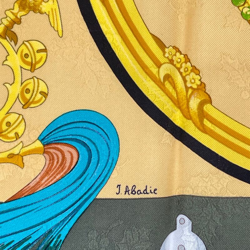 Hermes Carre 90 Plumes Et Grelots Scarf With Feathers And Bells Silk Yellow X