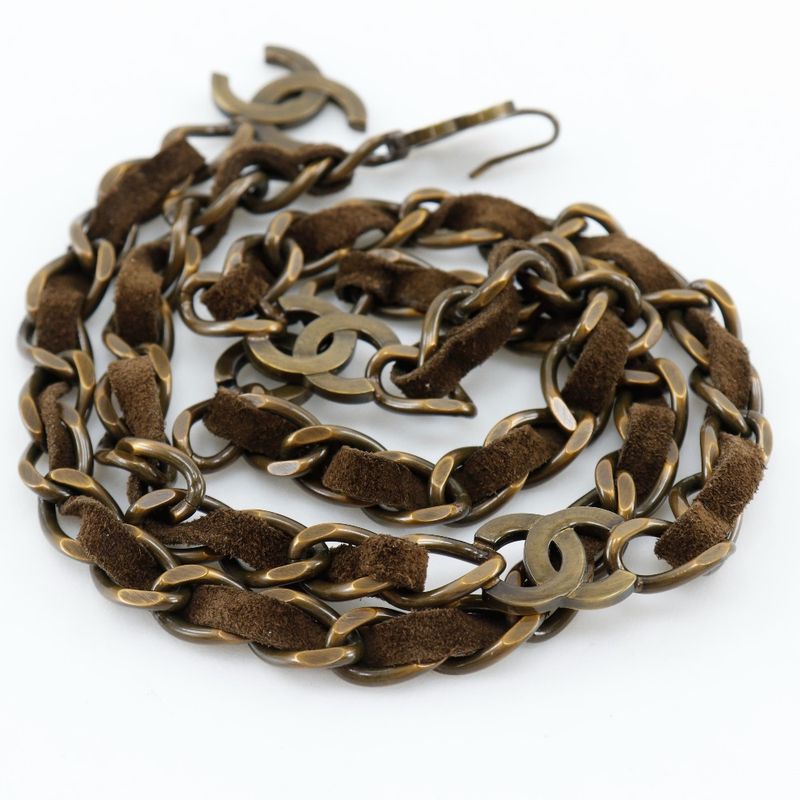 Chanel Chain Belt Vintage Finish Coco Mark A07928y02269 Gold Plated And Suede