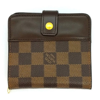 Louis Vuitton Compact Zip Fold Wallet Damier Ebène N61668 Brown Gold Hardware