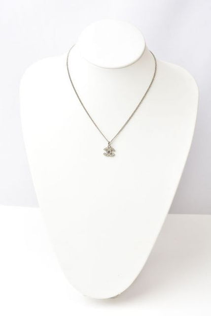 Chanel Necklace Pendant Chanel Coco Mark CC Rhinestone Silver White