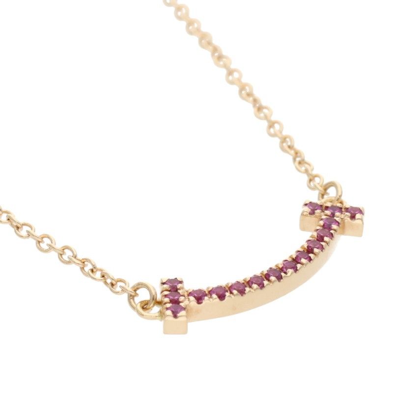 Tiffany & Co T-smile Mini 18K Pink Gold X Pink Sapphire Necklace Ladies