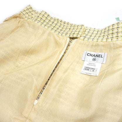 Chanel Tweed Skirt Yellow Color Size 36