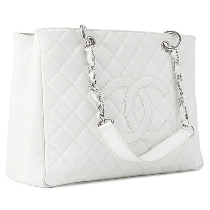 Chanel Shoulder Bag Matelasse Caviar Skin White Double Chain GST Silver