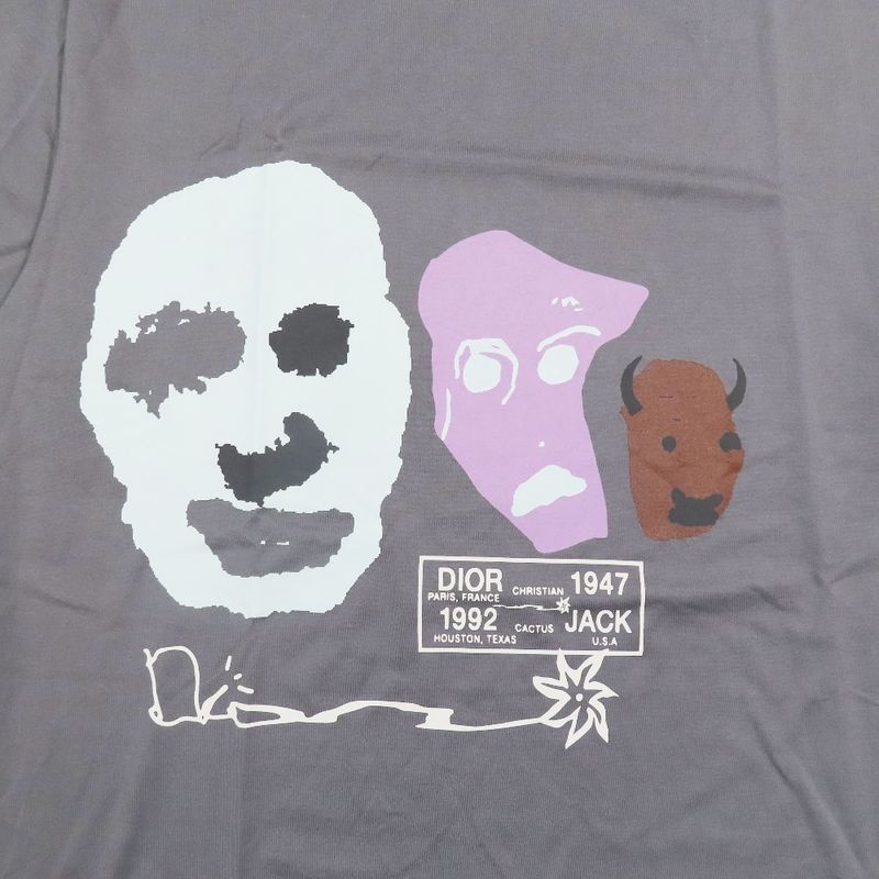 22aw Dior X Travis Scott Cactus Jack Oversize T-Shirt Logo Print Cut and Sewn