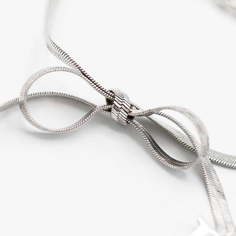 Christian DIOR Bracelet Ribbon CD Logo Silver Color Accessories Women M1688