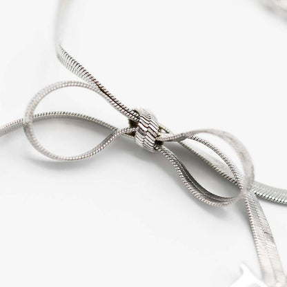 Christian DIOR Bracelet Ribbon CD Logo Silver Color Accessories Women M1688