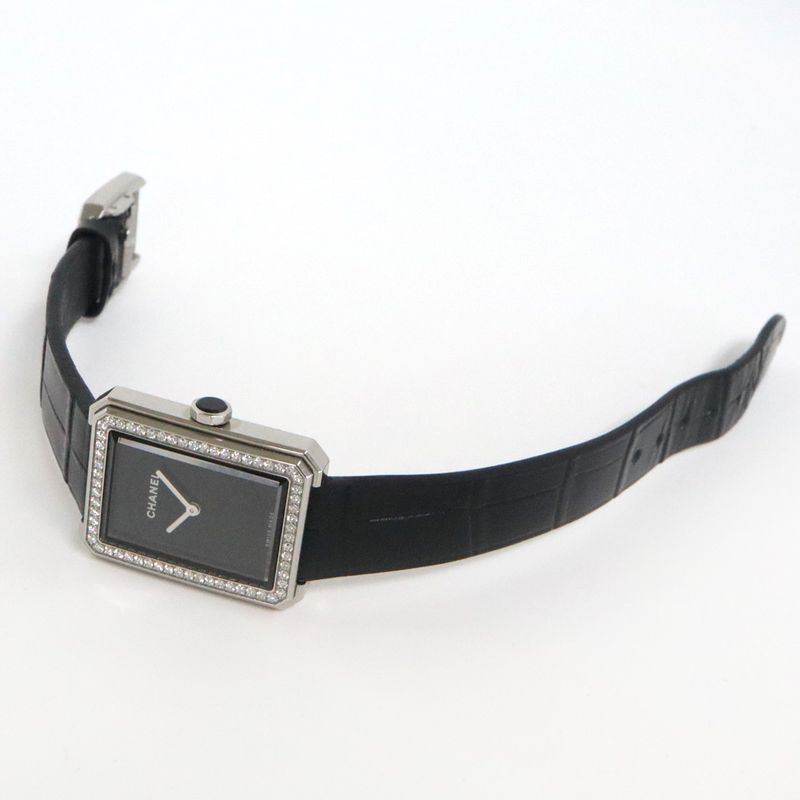 Chanel Boyfriend H6586 Black Diamond Bezel SS Leather Quartz Ladies
