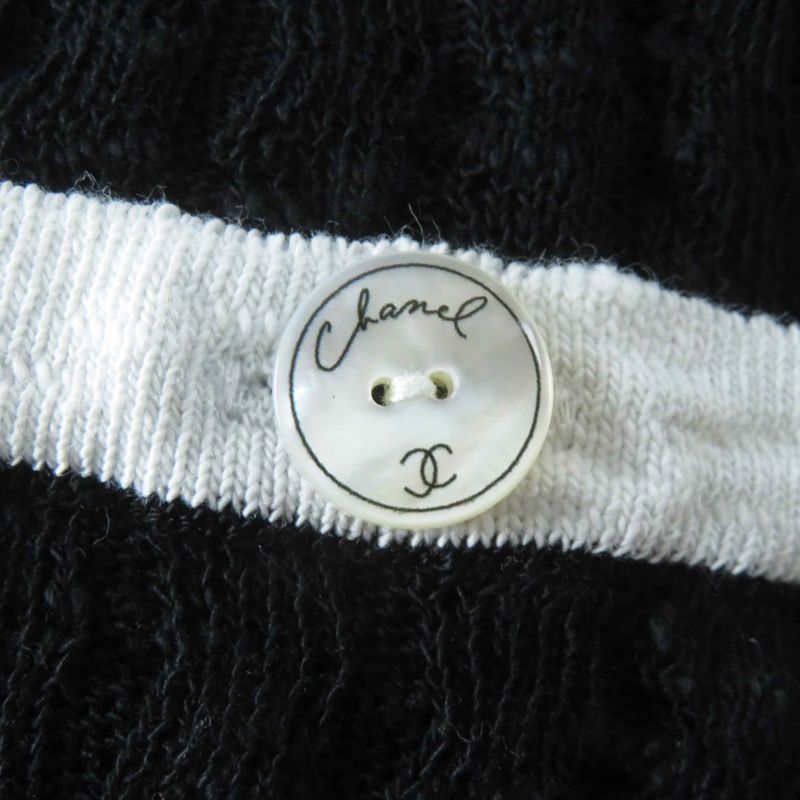 CHANEL P72078 Bicolor Short Sleeve Dress With Coco Mark Buttons Black White 36