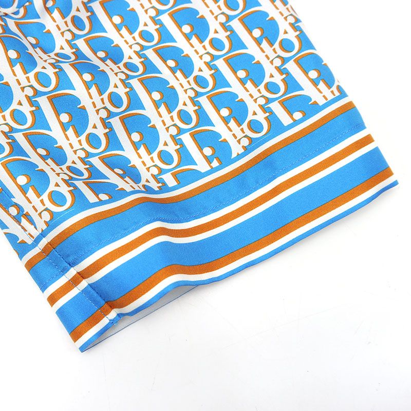 Dior Oblique Allover Silk Short Sleeve Shirt Size 38 Blue