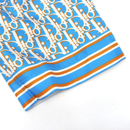 Dior Oblique Allover Silk Short Sleeve Shirt Size 38 Blue