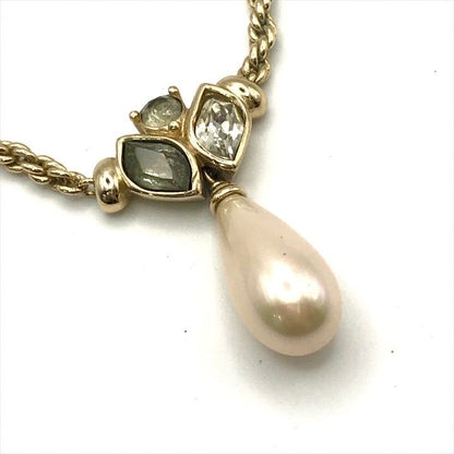 Dior Color Stone Faux Pearl Chain Necklace Gold
