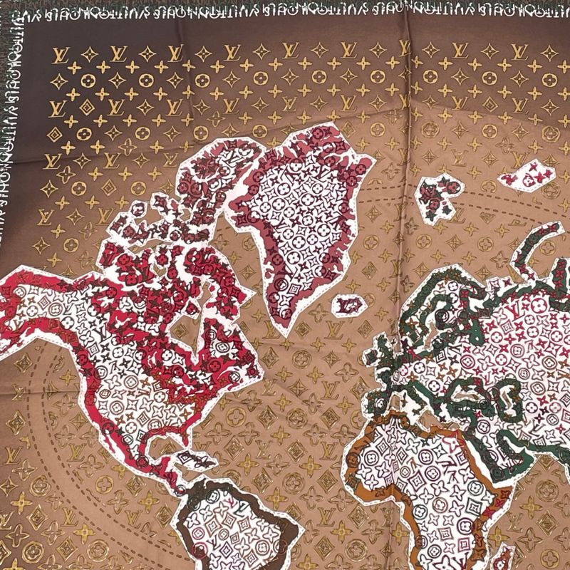 Louis Vuitton Scarf Silk Monogram Map Pattern Brown