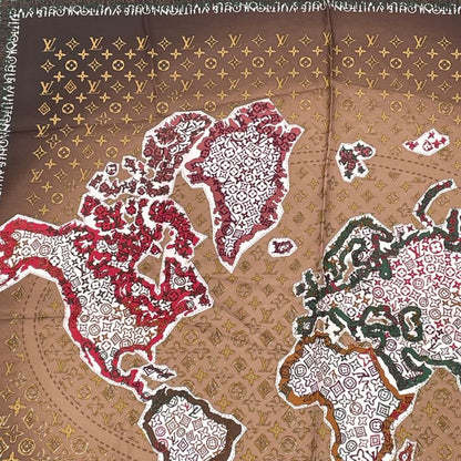 Louis Vuitton Scarf Silk Monogram Map Pattern Brown