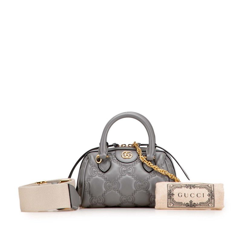 Gucci Ggmatelasse Quilted Mini Boston Bag Shoulder Bag 2WAY 702251 Gray Leather