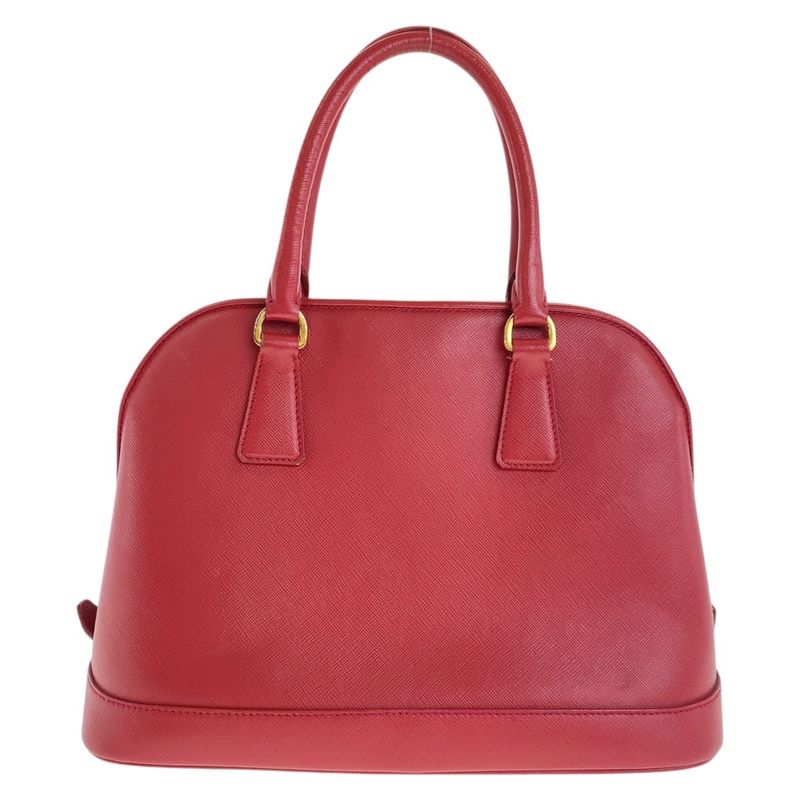 Prada Saffiano Triangle Logo Plate Red Gold Hardware Leather Handbag Shoulder