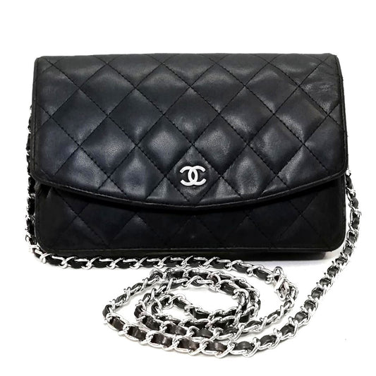 CHANEL CC Lambskin Wallet Chain WOC Shoulder Crossbody Bag Leather